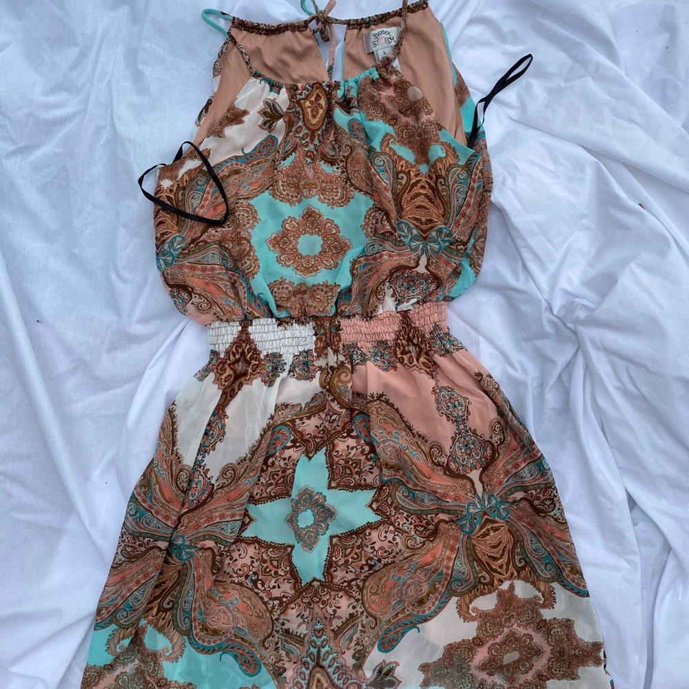 Multi color patterned dress. Elastic at waist